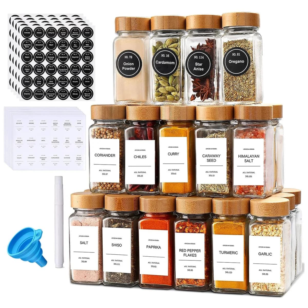 24Pcs Spice Jar Containers Set with Bamboo Lids Spice Labels Pen Funnel photo 1