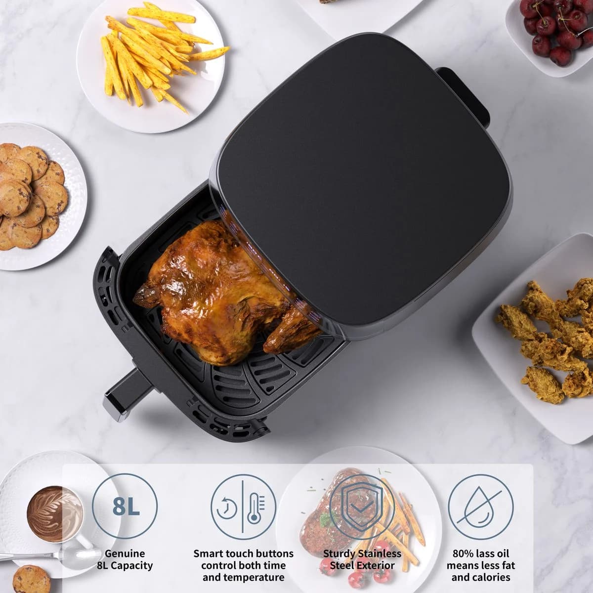 HOMTTO Visible Window Stainless Steel Air Fryer-8L photo 4