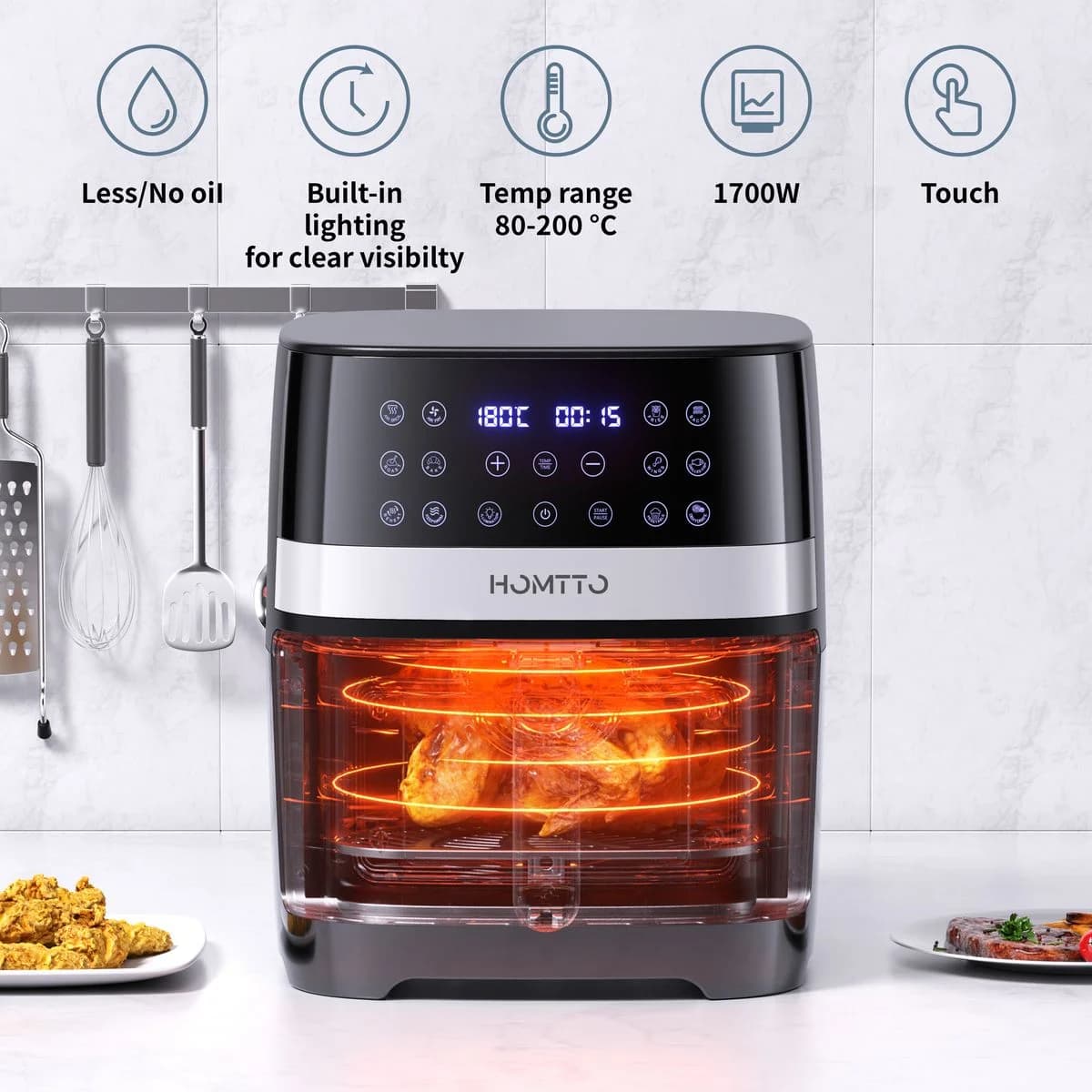 HOMTTO Visible Window Stainless Steel Air Fryer-8L photo 5