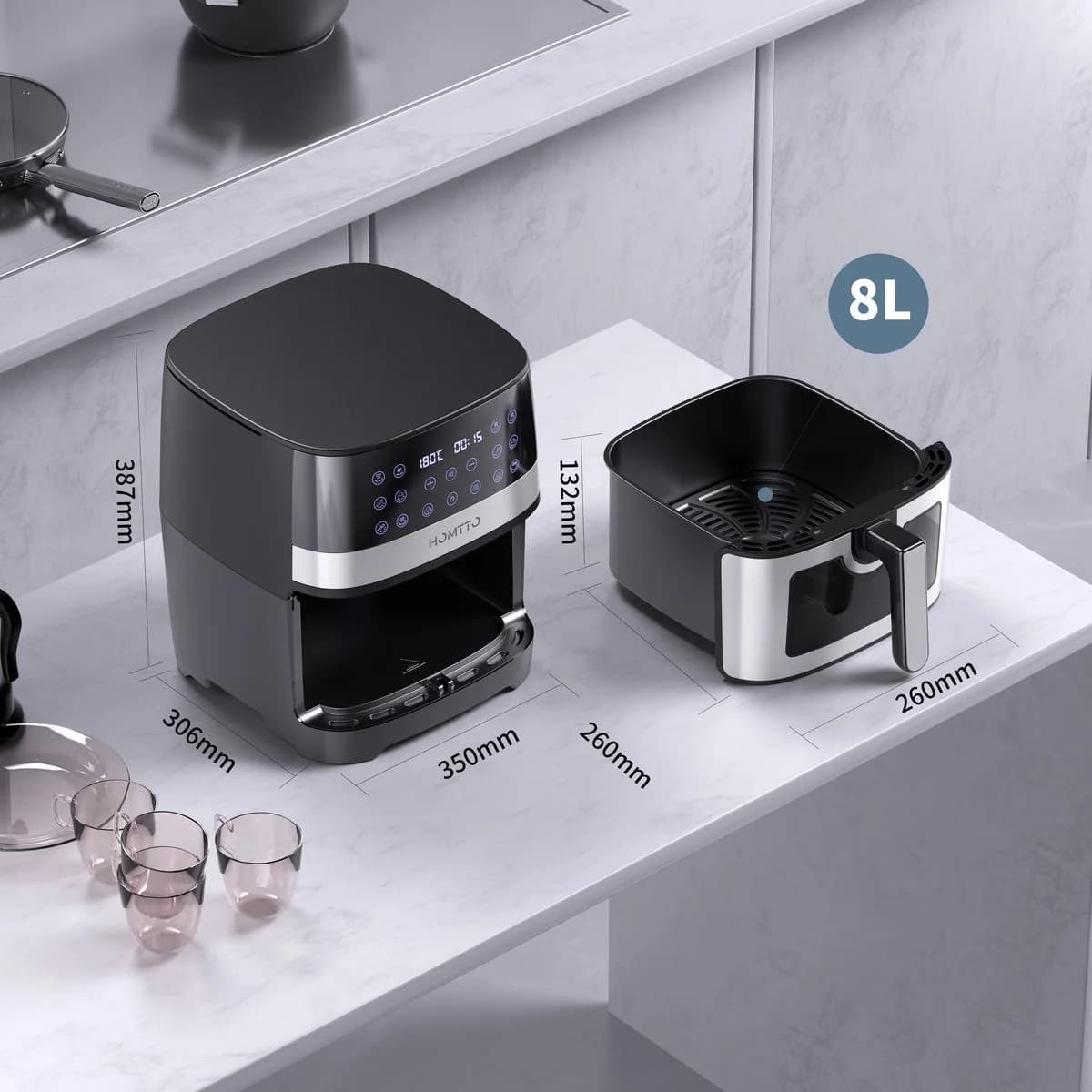 HOMTTO Visible Window Stainless Steel Air Fryer-8L photo 6