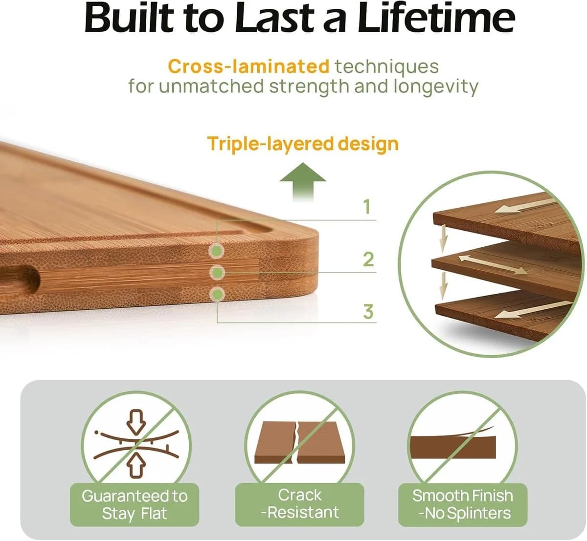 3-piece Bamboo Cutting Board Set, Durable Chopping Boards with Juice Grooves photo 3