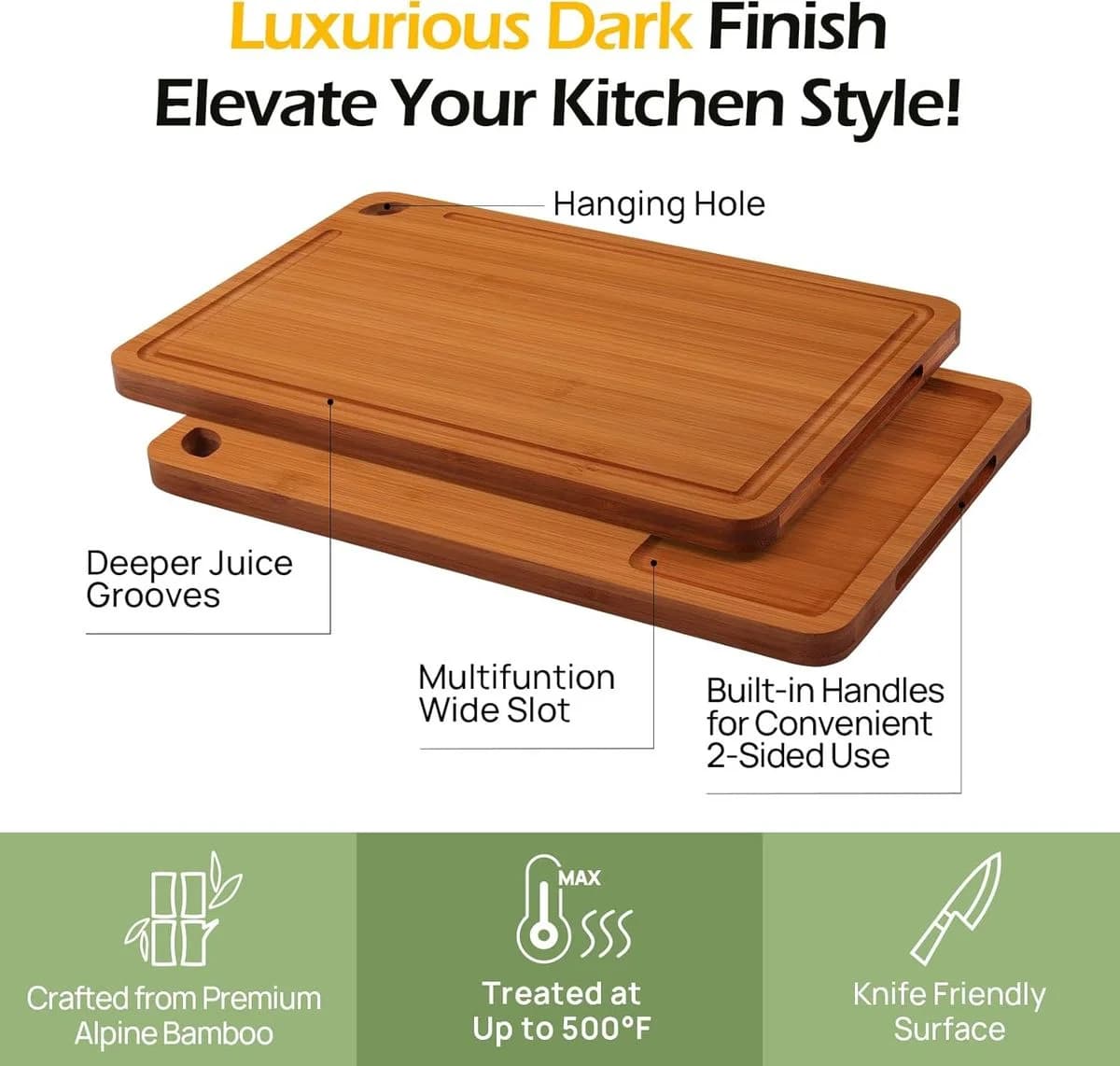 3-piece Bamboo Cutting Board Set, Durable Chopping Boards with Juice Grooves photo 4