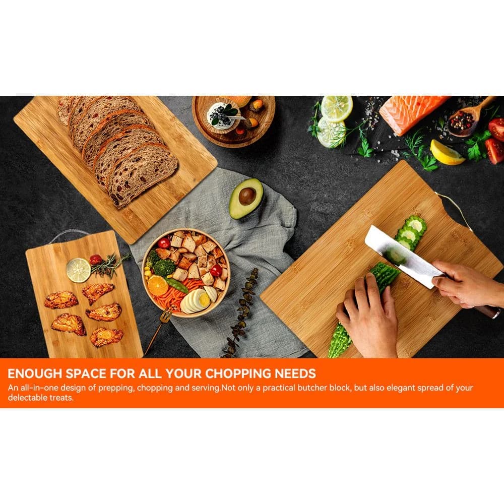 Natural Bamboo Cutting Board with Aluminum Handle photo 2