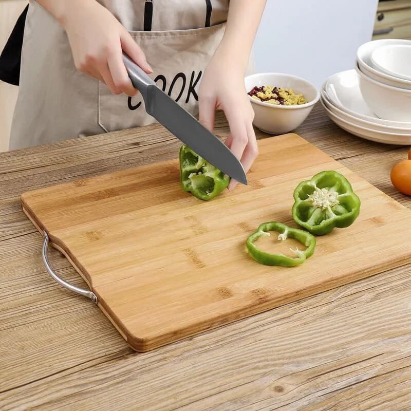Natural Bamboo Cutting Board with Aluminum Handle photo 4