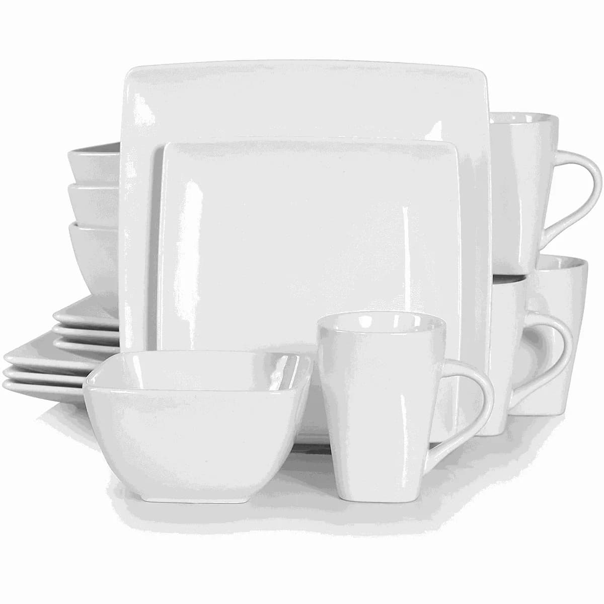 Square Ceramic Dinner Set - White - 16 Pieces photo 1