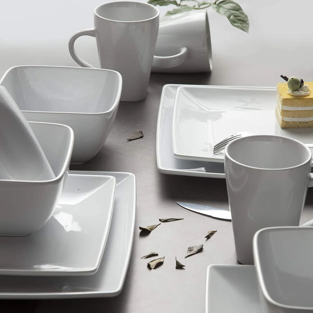 Square Ceramic Dinner Set - White - 16 Pieces photo 3