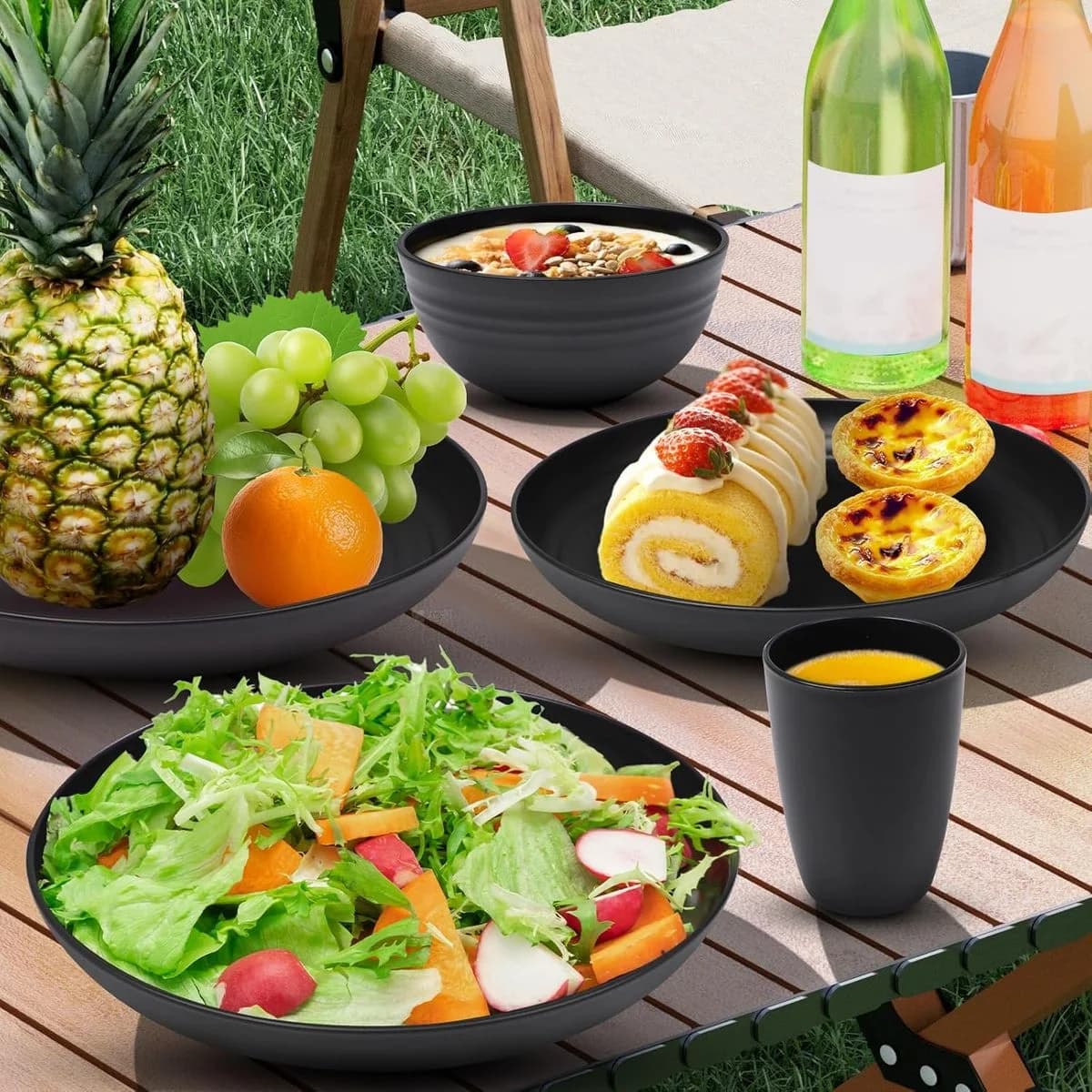 16-Piece Dinnerware Set Wheat Straw Unbreakable Kitchen Plastic Black Plate photo 2
