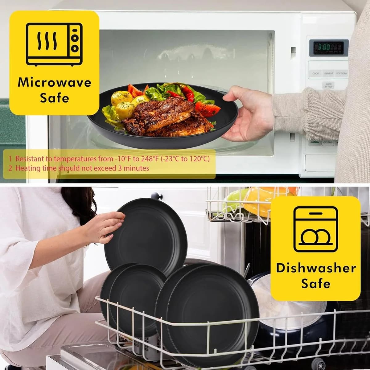 16-Piece Dinnerware Set Wheat Straw Unbreakable Kitchen Plastic Black Plate photo 5