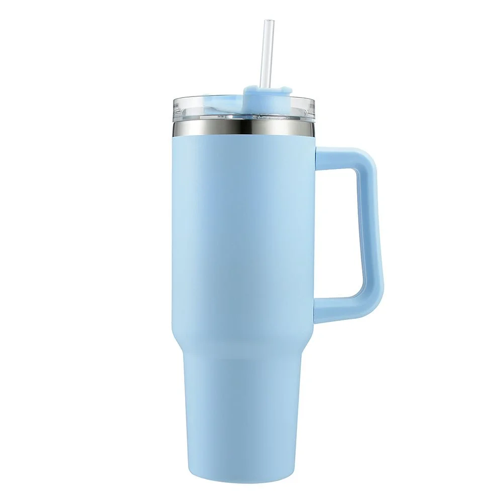 Double Wall Travel Mug Stainless Steel Vacuum Flask with Straw Hot/Cold photo 2