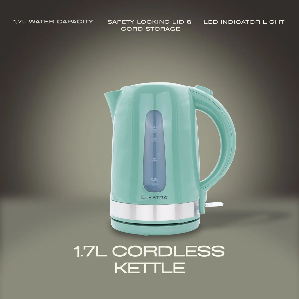 Elektra Green, Silver Plastic 1.7 L Kettle photo 3